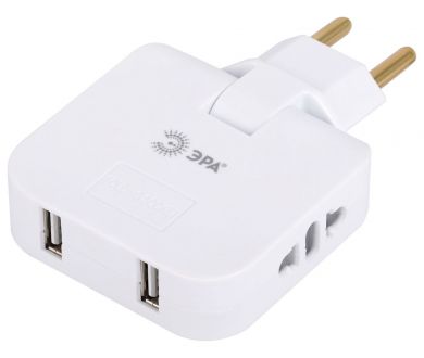 Разветвитель электрический Эра SPF-2-FL-USB поворотный на 2 розетки + 2USB 10А белый Б0069089