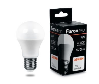 Лампа светодиодная Feron E27 7W 4000K груша матовая LB-1007 38024