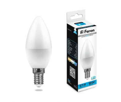 Купить Лампа светодиодная Feron E14 9W 6400K Свеча Матовая LB-570 25800 Лампа светодиодная Feron E14 9W 6400K Свеча Матовая LB-570 25800