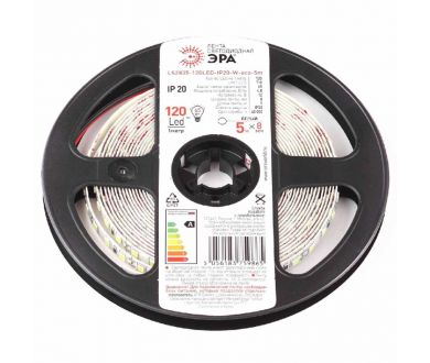 Светодиодная лента ЭРА 4,8W/m 120LED/m 2835SMD белый 5M LS2835-120LED-IP20-W-eco-5m Б0035595