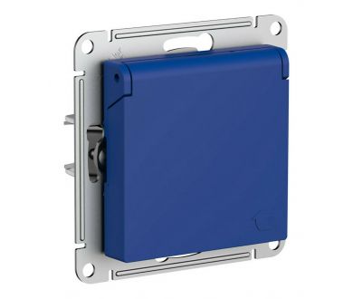 Розетка с/з со шторками с крышкой, 16А, IP20, механизм Systeme Electric AtlasDesign Аквамарин ATN001146