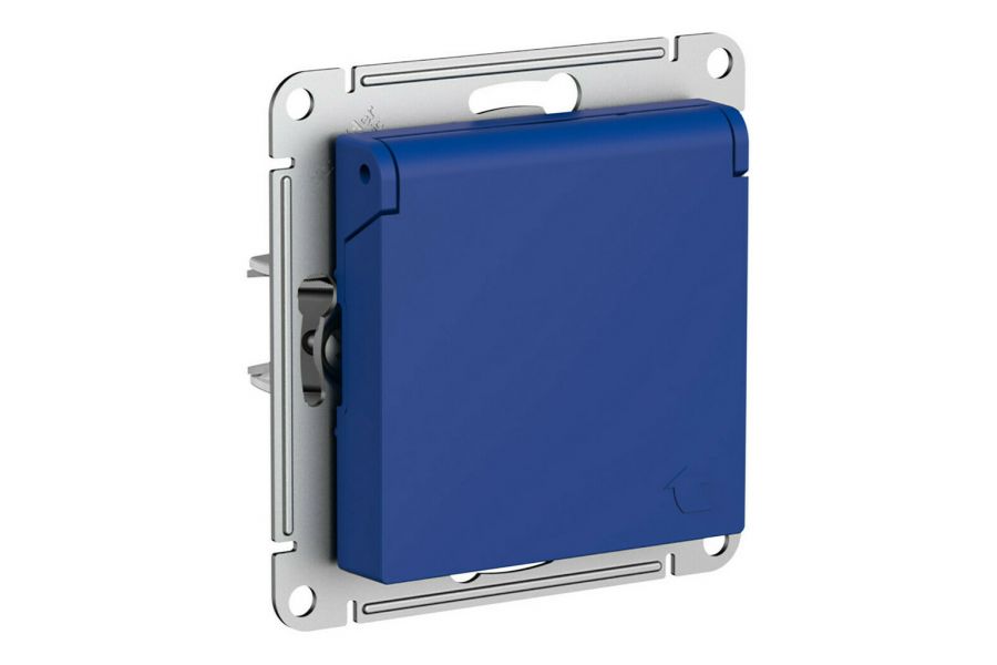 Розетка с/з со шторками с крышкой, 16А, IP20, механизм Systeme Electric AtlasDesign Аквамарин ATN001146