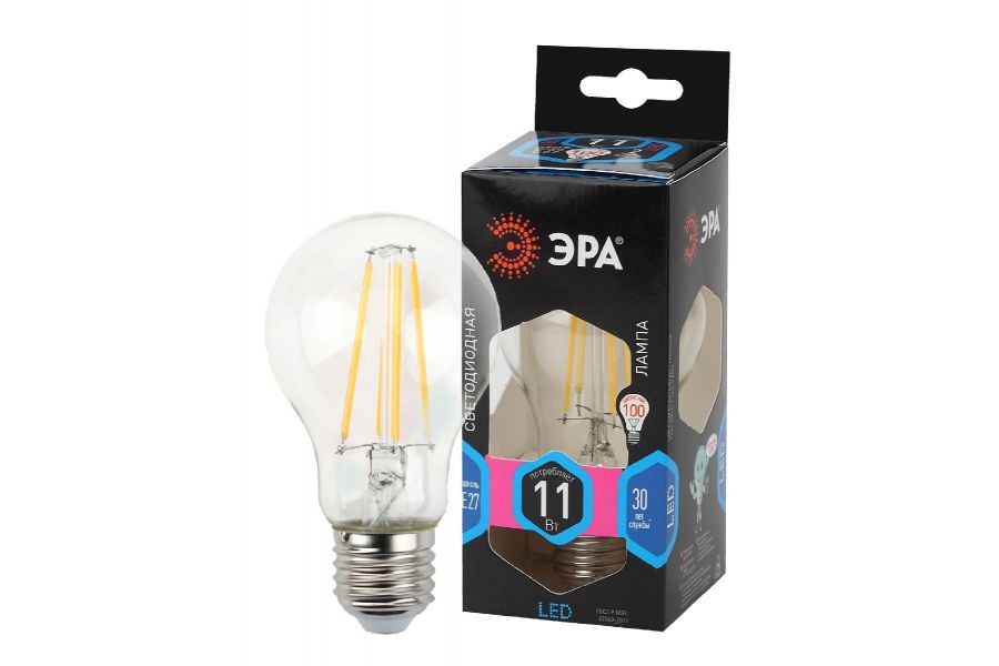 Лампа светодиодная Эра E27 11W 4000K F-LED A60-11W-840-E27 Б0035026