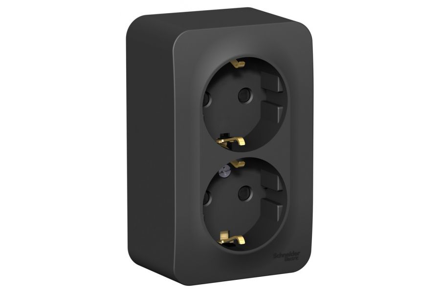 Розетка 2-ая с/з со шторками 16А,250В, изолир. пластина Systeme Electric Blanca наруж Антрацит BLNRA011216