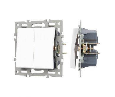 Механизм выключателя двухклавишный непроходной Arlight SWT-MK02-PL-WH (250V, 16A) 043724