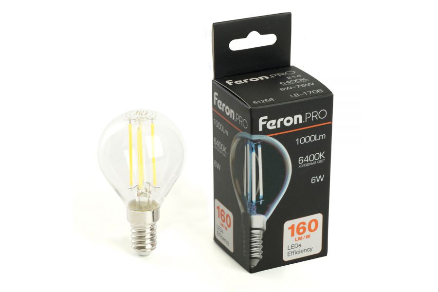 Лампа светодиодная Feron LB-1706 E14 6W 6400K 51258
