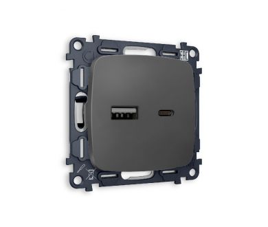 Комплект механизма розетки 2USB A+C 20W (быстрая зарядка) Ambrella Volt Omega MO911010
