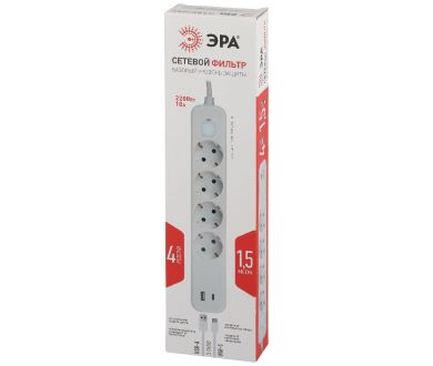 Сетевой фильтр Эра USF-4es-1,5m-2xUSBAC-W Б0059571