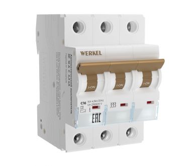 Автоматический выключатель 3P 16 A C 4,5 кА Werkel W903P164 4690389192678 a062502