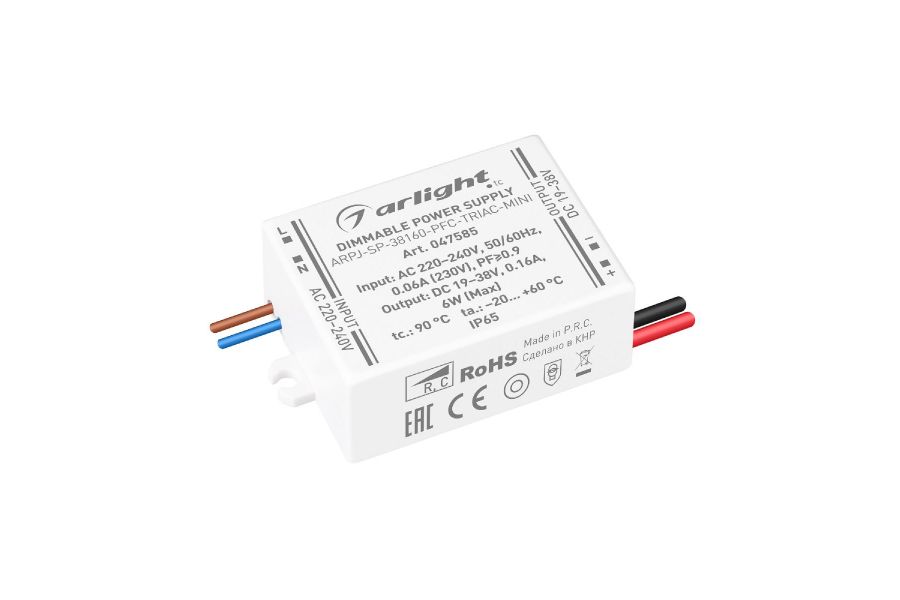 Блок питания Arlight ARPJ-SP-38160-PFC-TRIAC-MINI (6W, 19-38V, 160mA) 047585