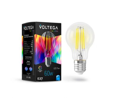 Лампа светодиодная Voltega E27 7W 4000K груша прозрачная VG10-A60E27cold7W-F 7141