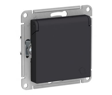 Розетка с/з, со шторками, с крышкой, 16А Systeme Electric AtlasDesign Карбон ATN001046