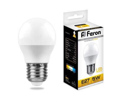 Лампа светодиодная Feron E27 5W 2700K Шар Матовая LB-38 25404