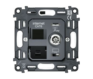 Механизм розетки компьютерной + TV оконечной RJ-45 (8P8C) CAT6/50-870 MHz 1dB с автоматической защитной шторкой QUANT Ambrella Volt VM195
