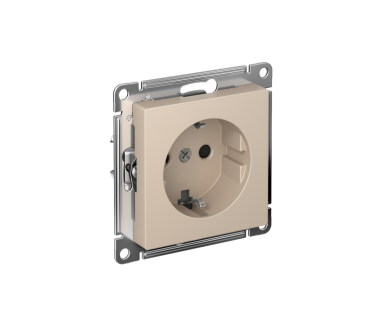 Розетка с заземлением со шторками, 16А, мех., быстрозажим. клем. Systeme Electric AtlasDesign Песочный ATN001245S