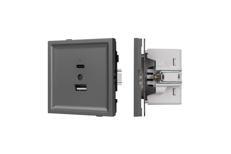 Механизм USB розетки Arlight SCT-TENDO-MUAC-SFPL-GR (5V, 3A, QC3) 054538