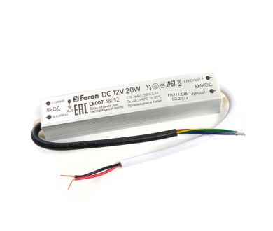 Трансформатор для светодиодной ленты Feron LB007 20Вт 12В IP67 48052