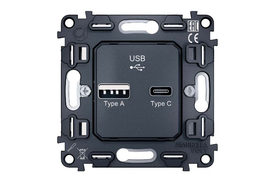 Механизм розетки 2USB A+C 20W (быстрая зарядка) Ambrella Volt Quant VM177