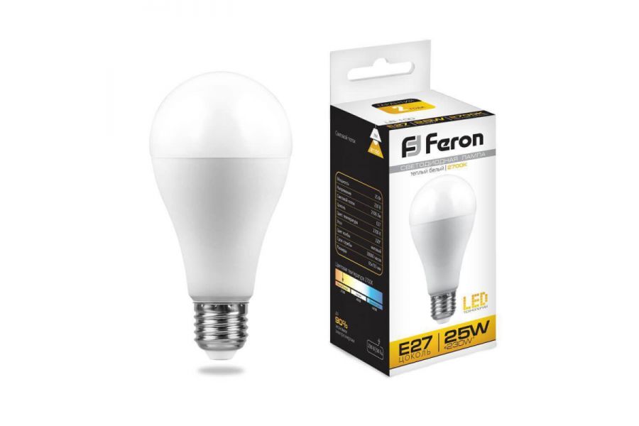 Лампа светодиодная Feron E27 25W 2700K Шар Матовая LB-100 25790