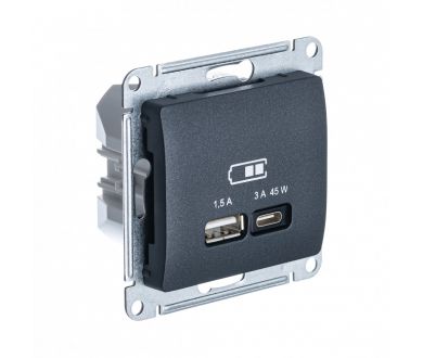 USB Розетка A + тип-C 45W высокоскор.заряд. QC, PD, мех. Systeme Electric Glossa Антрацит GSL000729