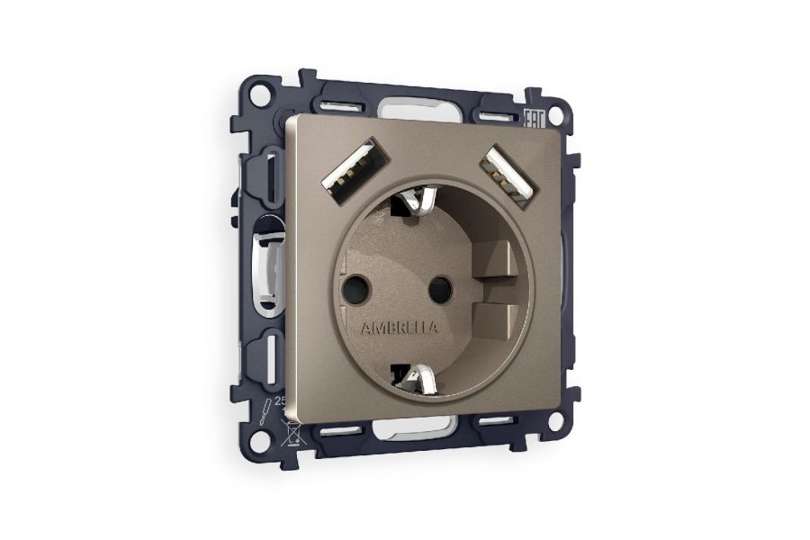 Комплект механизма розетки 2USB A+A 18W (быстрая зарядка) с/з Ambrella Volt Alfa MA639010