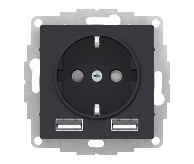 SO + USB Розетка A+A, 5В/2,4А, 2х5В/1,2 А, механизм Systeme Electric AtlasDesign Карбон ATN001030
