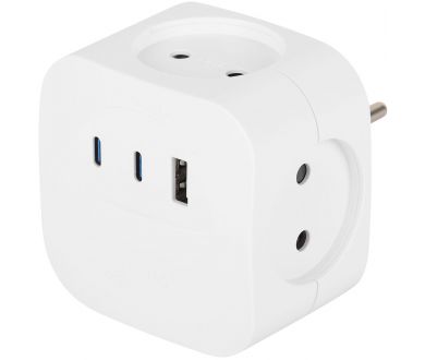 Разветвитель электрический ЭРА SP-4-3USBAC-W на 4 розетки + 3 USB A+C со шторками 10А белый Б0069083