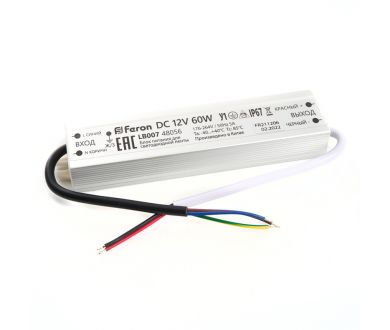 Купить Трансформатор для светодиодной ленты Feron LB007 60Вт 12В IP67 48056 Трансформатор для светодиодной ленты Feron LB007 60Вт 12В IP67 48056