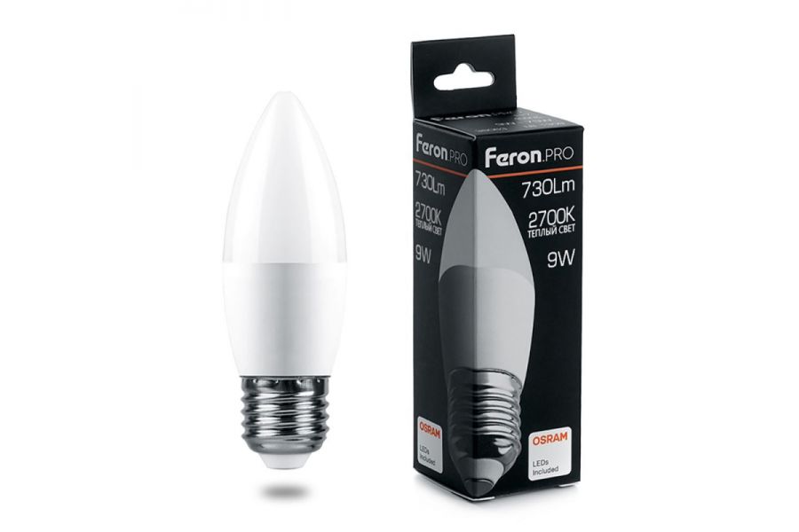Лампа светодиодная Feron.PRO LB-1309 Свеча E27 9W 2700K 38062
