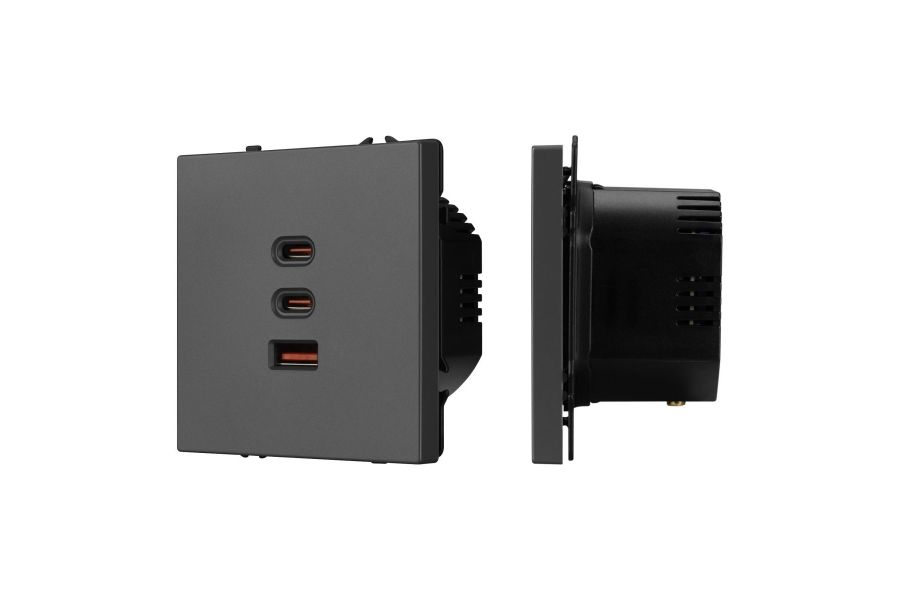 USB Розетка тип А+С+С софт-тач серый базальт Arlight SCT-MUACC-SFPL-FC-GR (65W, QC3) 061837(1)