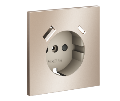 Накладка для розетки с заземлением и защитными шторками с USB A+C S70 Metal (платина) Voltum VLSM001010