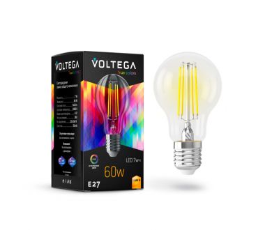 Лампа светодиодная филаментная Voltega E27 7W 2800K груша прозрачная VG10-A60E27warm7W-FHR 7154