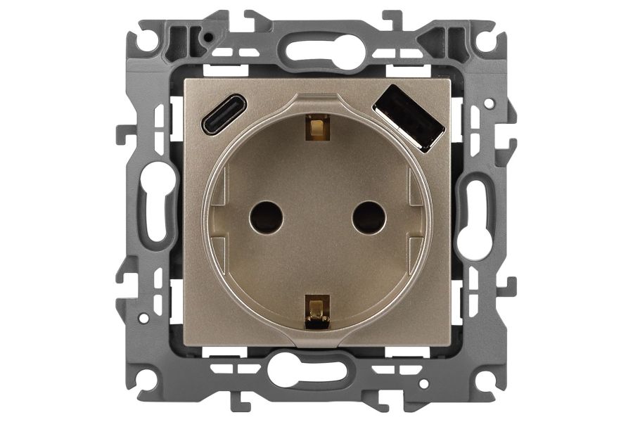 Розетка со шторками с USB type-A+C Эра 12-4108-04 Б0067727