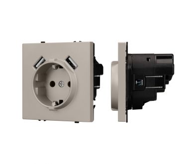 Розетка зк со шторками с USB тип А+А софт-тач кашемир Arlight SCT-MUAA-SFPL-CA (250V, 16A) 059442(1)