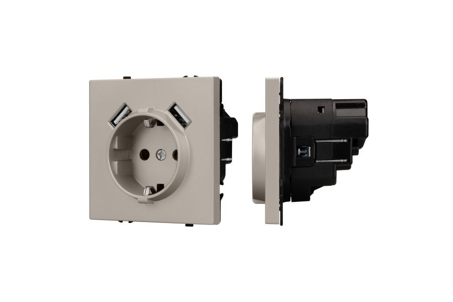 Розетка зк со шторками с USB тип А+А софт-тач кашемир Arlight SCT-MUAA-SFPL-CA (250V, 16A) 059442(1)