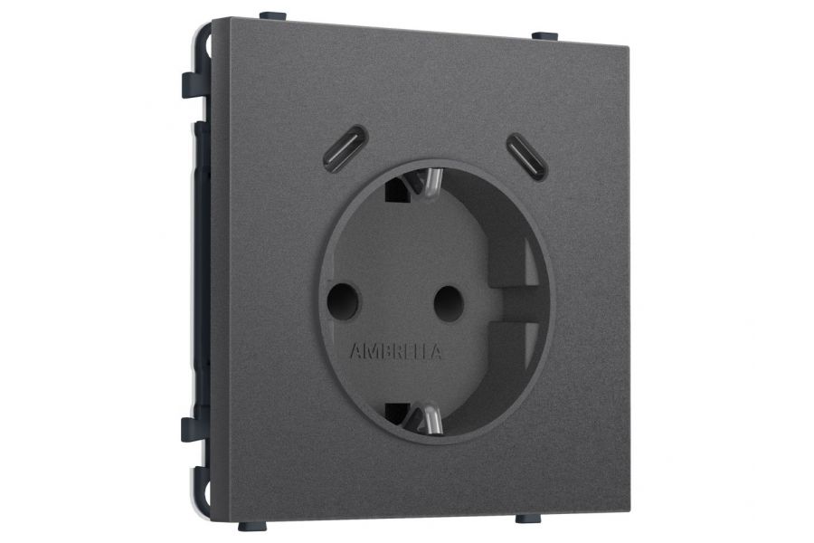 Комплект механизма электрической розетки SIGMA Антрацит серый 2USB С+C 20W Ambrella Volt MS660510 (SP6605, PR165)