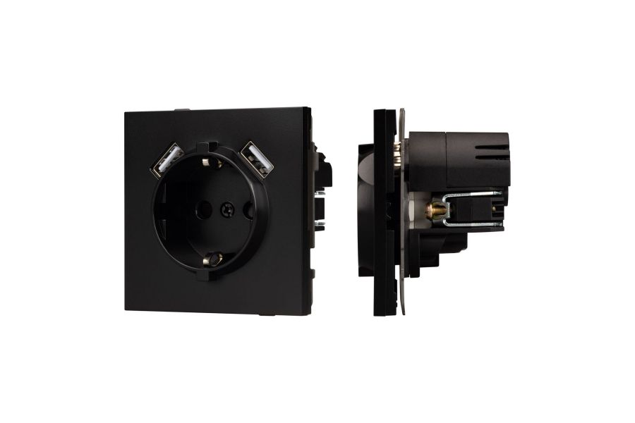 Механизм розетки с USB зарядкой Arlight SCT-TENDO-MUAA-PL-BK (230V, 16A) 054083
