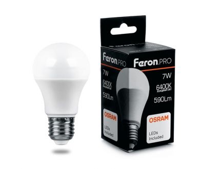 Лампа светодиодная Feron Pro E27 7W 6400K груша матовая LB-1007 38025