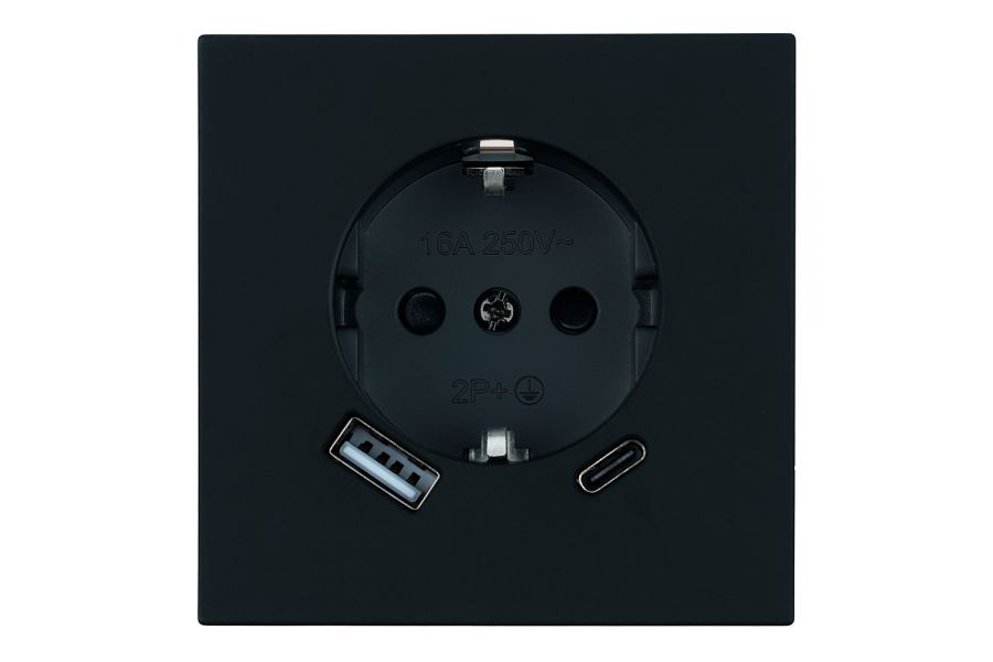 Розетка 1-местная з/ш с/з 16А + USB + Type C (механизм) Stekker Мия 250В 20W RST16-3119-05 черный бархат 50452