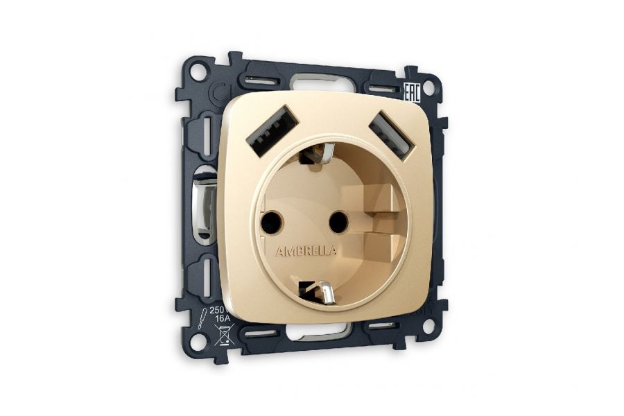 Комплект механизма розетки 2USB A+A 18W (быстрая зарядка) с/з Ambrella Volt Omega MO609010