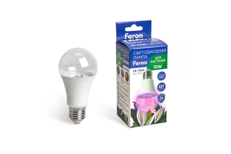Лампа светодиодная для растений Feron LB-7060 E27 10W красно-синий спектр 38275