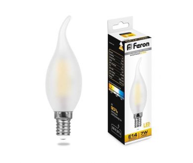 Лампа светодиодная филаментная Feron E14 7W 2700K Свеча на ветру Матовая LB-67 25786