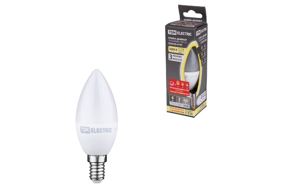 Лампа светодиодная диммируемая TDM Electric Е14 6W 3000K прозрачная SQ0340-0199