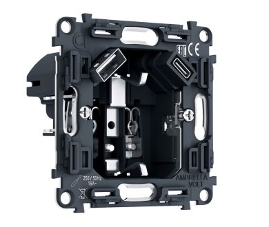 Механизм электрической розетки 2USB A+C 20W (быстрая зарядка) с/з на винтовых зажимах QUANT PRO Ambrella Volt PR160