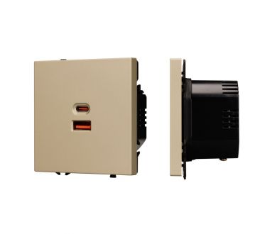 USB Розетка тип A+C софт-тач золотой песок Arlight SCT-MUAC-SFPL-FC-GD (65W, QC3) 054318(1)