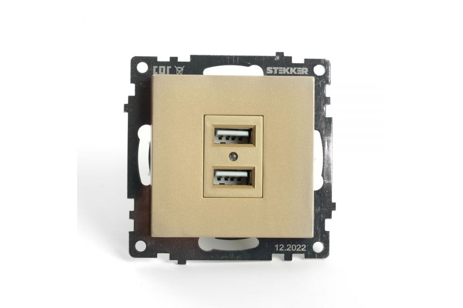 Розетка 2-местная USB Stekker Катрин GLS10-7115-08 49229