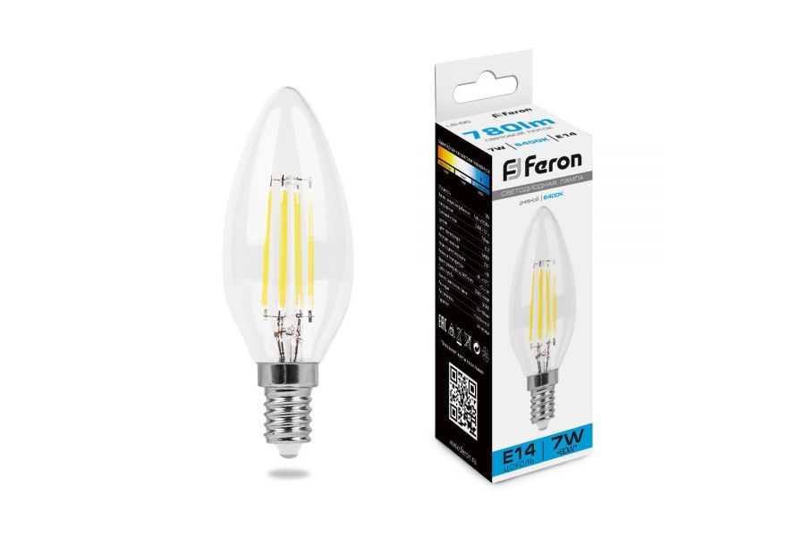 Лампа светодиодная Feron LB-66 Свеча E14 7W 6400K 38227