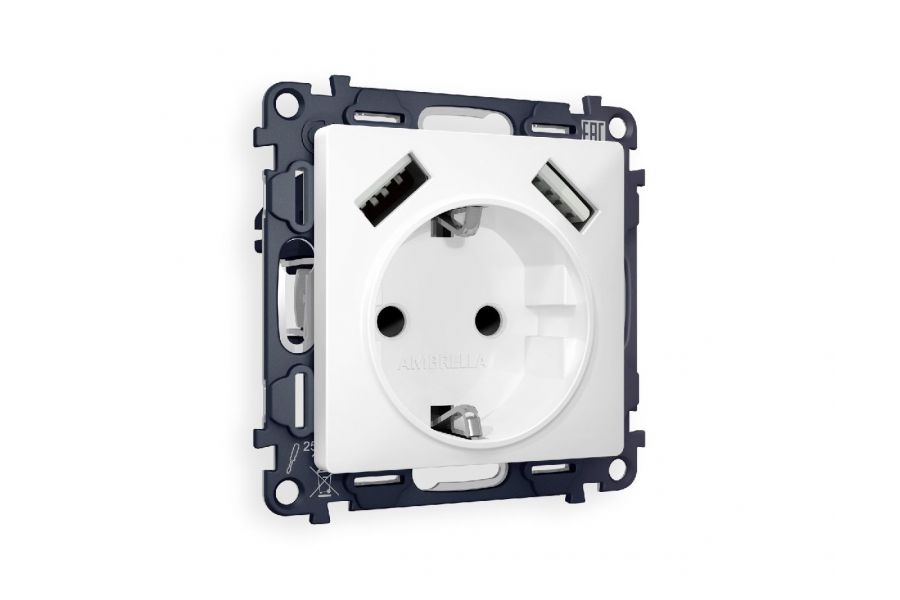 Комплект механизма розетки 2USB A+A 18W (быстрая зарядка) с/з Ambrella Volt Alfa MA129010