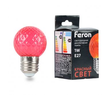 Лампа светодиодная Feron LB-385 шар красный прозрачный E27 1W 230V 52164