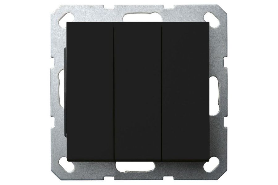 Выключатель трехклавишный Jasmart с накладкой 10A 250V черный матовый (soft touch) G3031PB